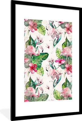 Produktbild von MuchoWow® MuchoWow® Gerahmtes Poster Rosa - Muster - Flamingo 60x90 cm - Poster mit zchwarzem Bilderrahmen - Dekoration - Wandposter Wohnzimmer - Hochwertig