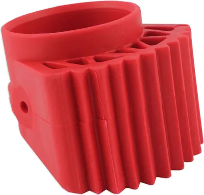 A red plastic end cap for a stage truss system.
