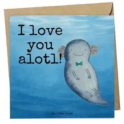 Produktbild von Mr. & Mrs. Panda Deluxe Karte Axolotl Liebe Design - Weiß - Geschenk, faltkarte, für Freundin, doppelkarte, Glückwunschkarte, anlasskarte, Jahrestag, Frauen, Klappkarte
