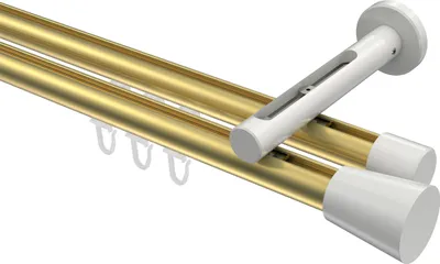 Produktbild von Interdeco Innenlaufstange / Gardinenstange mit Innenlauf Messing-Optik / Weiß, Typ Siteno Sitra (Konus), 20 mm Ø 2-läufig, 120 cm