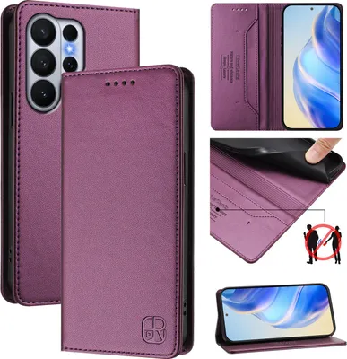Obrázek produktu pro Kožené pouzdro pro Samsung Galaxy S26 Ultra, flipové pouzdro s přihrádkami na karty, peněženkou a stojánkem Fialová