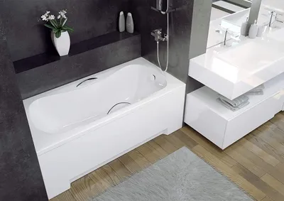 Produktbild von BADLAND Badewanne Rechteck Aria Plus 160x70 mit Acrylschürze, Handgriffen, Füßen und Ablaufgarnitur GRATIS