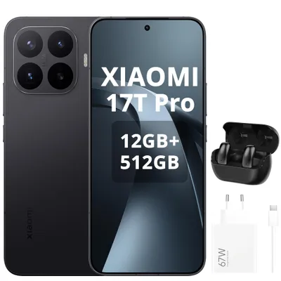 Immagine prodotto di Xiaomi 17T Pro 5G 12+512GB, colore nero, smartphone Android 16, con ricarica rapida Xiaomi 67W HyperCharge, include cuffie