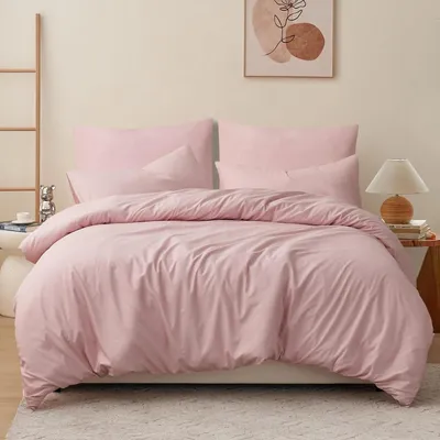 Zdjęcie produktu dla Komplet pościeli 220x240 cm, 3-częściowy, różowy, wykonany z mikrofibry, z zamkiem błyskawicznym i mocowaniem do kołdry