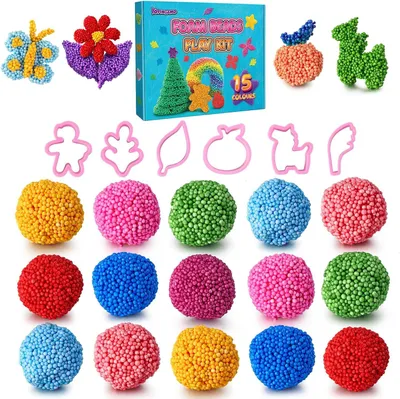 Productafbeelding van Schuimkralen knutselset - Set van 15 - Modelleerkralen kinderen om te knutselen