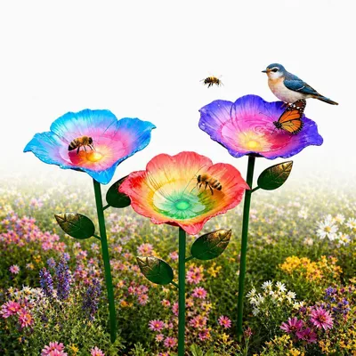 Produktbild von Bienentränke Metall Blume mit Erdspieß 15cm 3 Stück