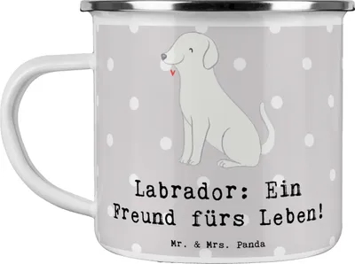Produktbild von Mr. & Mrs. Panda Haferl Labrador Freund - Grau Pastell - Geschenk, Hund, Liebe, Hundeliebhaber, Emaille Tasse, Kaffeepott, Teetasse, Hunderassen Eigenschaften, Pott