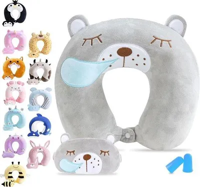 Productafbeelding van Reiskussen voor kinderen, U-vorm, zacht knuffeldiertje met slaapmasker