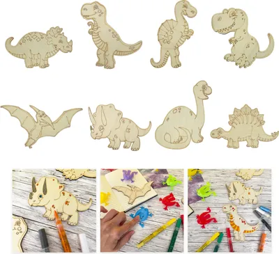 Produktbild von Oblique Unique Holz Dinosaurier 8er Set zum Bemalen Dinos aus Echtholz für Kinder Kinderzimmer Geburtstag Deko zum Spielen Basteln