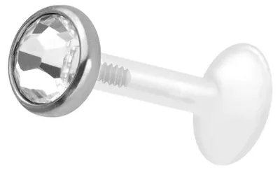 Produktbild von Ohrpiercing, Nasenpiercing PTFE Labret mit Innengewinde + Titan-Aufsatz KRISTALLDISC Silber Stablänge: 5mm | Stabstärke: 1,2mm | Discgröße: 5mm