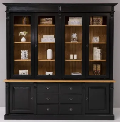 Produktbild von Casa Padrino Landhausstil Massivholz Schrank Schwarz / Naturfarben 223 x 51 x H. 228 cm - Bücherschrank - Regalschrank - Landhausstil Massivholz Möbel