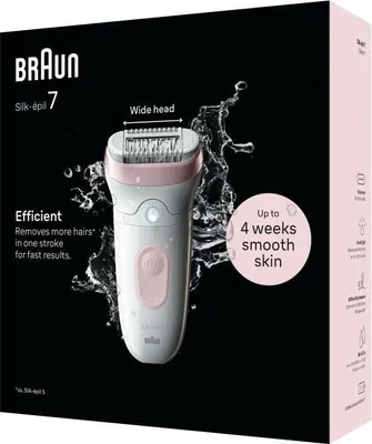 Produktbild von Elektrischer Epilierer Braun Silk-Epil 7 SE 7-000, 2 Geschwindigkeiten, Kabellos, 40 Min Akkulaufzeit, Weiß/Rosa