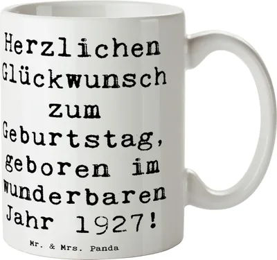 Produktbild von Mr. & Mrs. Panda Becher Spruch 1927 Geburtstag - Weiß - Geschenk, Teetasse, Jubilar, Kaffeetasse, Bürotasse, Jubiläum, Glückwunsch, Jahrgang, Alter, Tasse, milchtasse