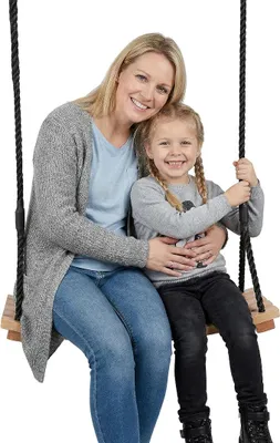 Imagen del producto de Silecomplaza: Columpio de madera para adultos, tipo plataforma, para parques infantiles y jardines. Columpio infantil con cuerda de altura ajustable, apto para uso en interiores y exteriores (56 x 25 cm)