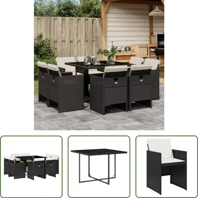 Produktbild von The Living Store 9-tlg. Garten-Essgruppe mit Kissen Schwarz Poly Rattan