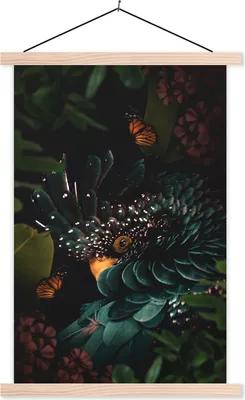 Produktbild von MuchoWow® Textilposter Kakadu - Vogel - Schmetterlinge 60x90 cm mit holzfarbenen Rahmen - Textil