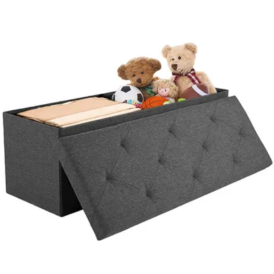 Produktbild von 110 x 38 cm Truhenbank mit Stauraum, Sitzhocker mit Stauraum, bis 150 kg Belastbar, Fusshocker für Wohnzimmer Schlafzimmer Schlafsaal, Grau