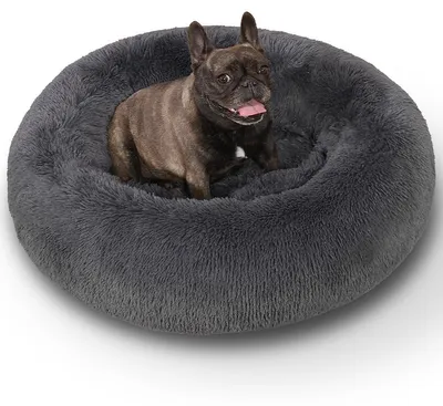 Hunde- und Katzenbett, rund, Plüsch, Ø 60 cm, dunkelgrau