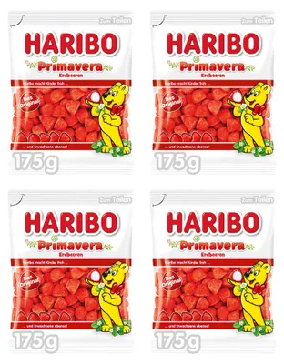 Image de Bonbons gélifiés Primavera Erdbeeren 175 g - Haribo - 4 paquets