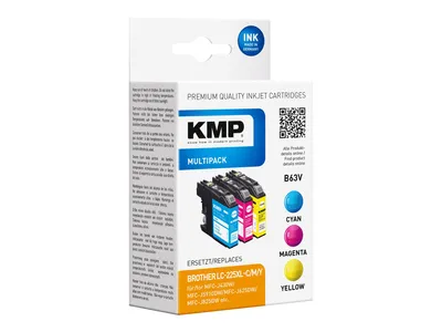 Zdjęcie produktu dla KMP B63V, Wysoka (XL) wydajność, Cyjan, Purpurowy, Żółty, 11,8 ml, 3 szt., 1200 stron(y), Multipak
