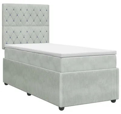 Zdjęcie produktu dla Łóżko sprężynowe z materacem jasnoszare 90 x 190 cm aksamitne