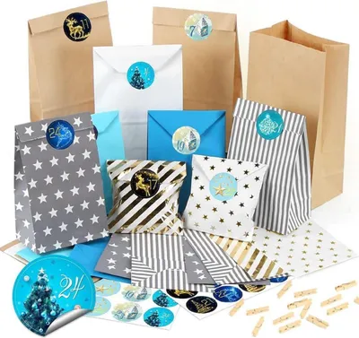 Obrázek produktu pro Adventní kalendář k naplnění 26 papírových sáčků DIY vánoční kalendář modrý