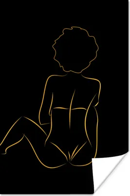 Produktbild von MuchoWow® Poster Frau - Schwarz - Gold - Strichzeichnung 40x60 cm - Plakate für die Wand - Poster Babyzimmer