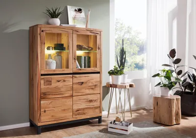 Produktbild von MASSIVMOEBEL24 Vitrine Wildeiche 103x40x148 natur geölt VILLANDERS #102