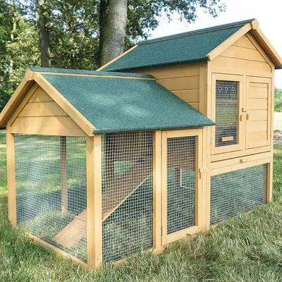 Image de Cage à lapins avec bac à déjections – Cage pour lapins en bois massif | Cage pour petits animaux en bois robuste, idéale pour l'extérieur – facile à nettoyer, peinte en couleur naturelle