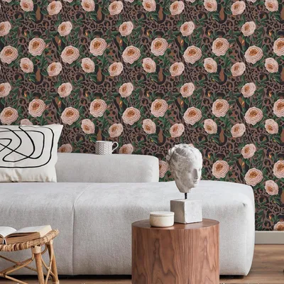Zdjęcie produktu dla Różowa tapeta samoprzylepna w kwiaty i wzór panterki w stylu vintage, 61 x 300 cm