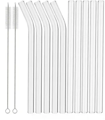 12er-Set Glas-Trinkhalme mit Bürsten, 17,8 cm, wiederverwendbar