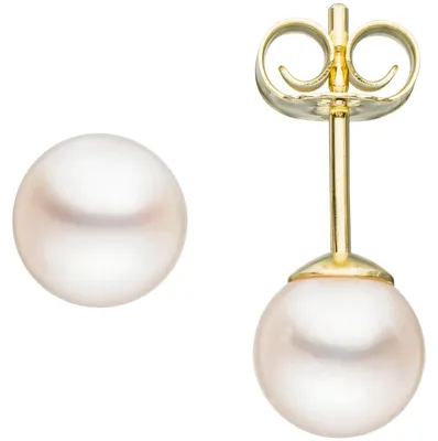 Produktbild von Paar Ohrstecker mit Akoya Perlen 6mm rund 585 Gold Gelbgold Ohrschmuck Damen