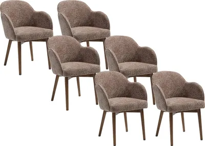 Produktbild von Stuhl mit Armlehnen 6er-Set - Strukturstoff & Kautschukholz - Taupe - MODINIA