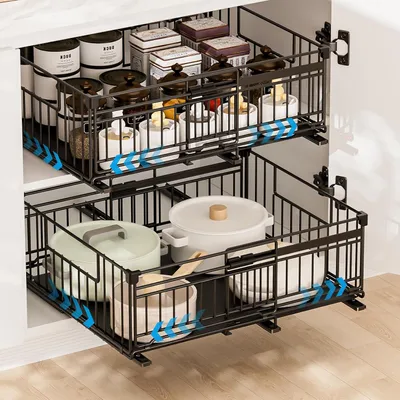 Produktbild von 2 Stück Teleskopschubladen für die Küche, ausziehbare Schubladen für Küchenschränke mit Klebestreifen, erweiterbar von 33-50 cm, 38*17 cm