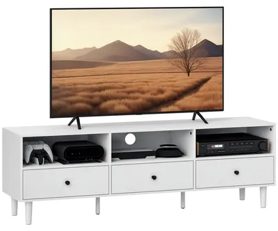 Produktbild von HOMCOM TV Schrank 140 cm TV Board mit Schubladen, 3 offenen Fächern Weiß