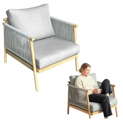 Zdjęcie produktu dla Bellogriardino | Aluminiowy fotel tarasowy Blando - 66 cm szerokości - Stal nierdzewna - Nowoczesny design - Zestaw mebli ogrodowych