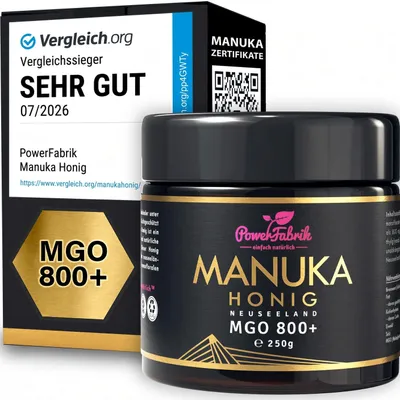 Produktbild von Manuka Honig | MGO 800+ | 250g | HALAL | Das ORIGINAL aus NEUSEELAND | PUR & ROH | 100% natürlich | PowerFabrik, KI-generiertes Bild