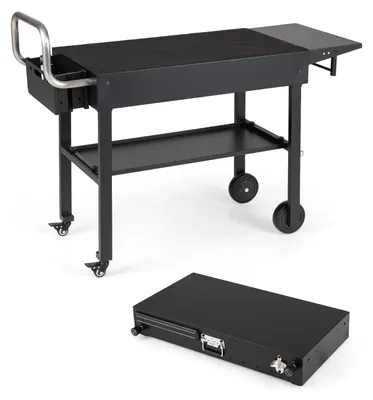 Produktbild von KOMFOTTEU Grillwagen Metall Outdoor, Grilltisch auf Rollen mit klappbarer Tischplatte, seitlicher Ablage, Haken, magnetischer Werkzeugablage, Flaschenöffner, Servierwagen für BBQ, Camping, Partys
