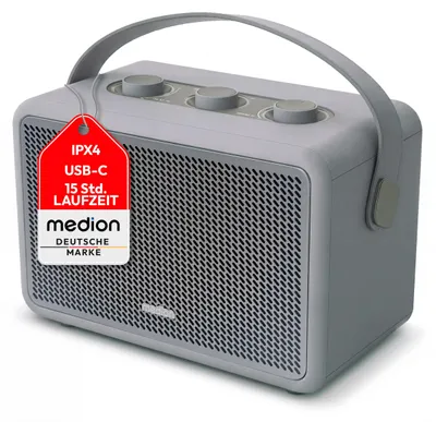 Produktbild von MEDION BXO-1 Bluetooth Lautsprecher, 15 Stunden Akkulaufzeit - grau