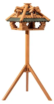 Immagine prodotto di Mangiatoia per uccelli in legno di pino con supporto - 115 cm - Con tetto