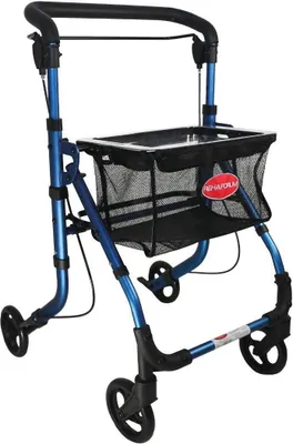 Produktbild von FabaCare Indoor Rollator Actimo Home, schmal mit Tablett, Leichtgewicht Wohnungsrollator faltbar, Heimrollator, bis 100 kg, Blau