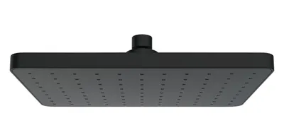 A black square shower head is shown against a white background.