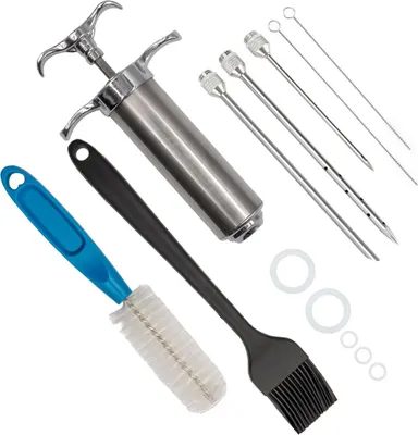 Produktbild von Intirilife Marinierspritze in SILBER – Edelstahl Spritze für Grill Gewürze, Marinaden, Braten, BBQ uvm. – Marinadenspritze Bratenspritze Fleischspritze Grillspritze