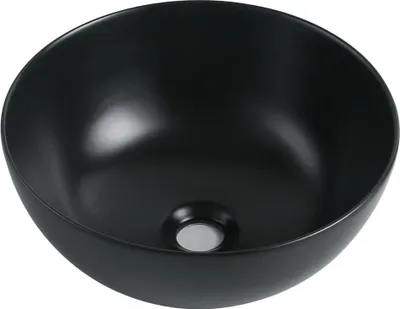 Produktbild von sanicomfort Aufsatzwaschtisch AVES 35,8 x 35,8 cm – rundes Waschbecken ohne Überlauf – Keramik Waschschale in schwarz matt, modernes Design für Bad & Gäste-WC