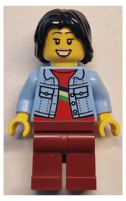 Zdjęcie produktu dla Minifigurka LEGO – Kobieta, jasnoniebieska kurtka jeansowa, ciemnoczerwone nogi (twn500)