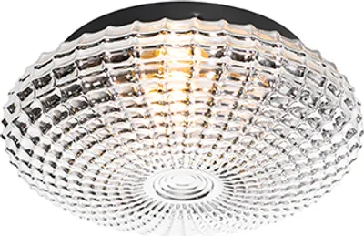 Produktbild von QAZQA - Klassisch I Antik Klassische Bad I Badezimmer Außen Deckenleuchte I Deckenlampe I Lampe I Leuchte schwarz mit Rauchglas 23 cm IP44 - Nohmi I Außenbeleuchtung I Wohnzimmer I Schlafzimmer - Rund
