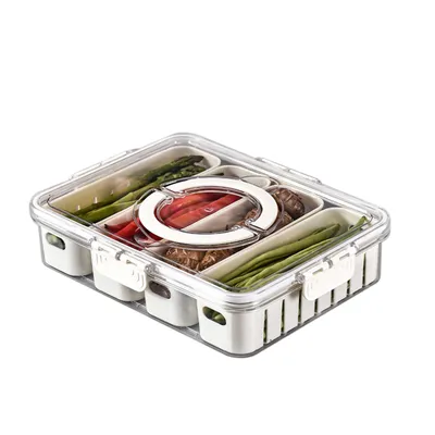 Image de Boîte de conservation pour réfrigérateur avec couvercle Récipient alimentaire à 4 compartiments pour conserver les fruits, les légumes, les aliments et les boissons dans le réfrigérateur