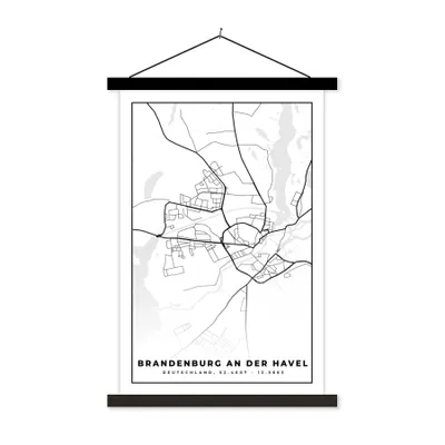 Produktbild von MuchoWow® Textilposter Brandenburg an der Havel - Karte - Stadtplan 60x90 cm mit schwarzem Rahmen - Poster Wohnzimmer