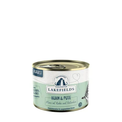 Produktbild von Lakefields Nassfutter Katzenfutter für Katzen Menü Huhn und Pute mit Kürbis, Pastinake und Fenchel