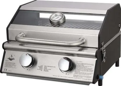 Produktbild von El Fuego Gasgrill, Tisch- & Campinggrill, tragbar, Edelstahl, mit Sichtfenster, Thermometer, Gasschlauch inklusive.